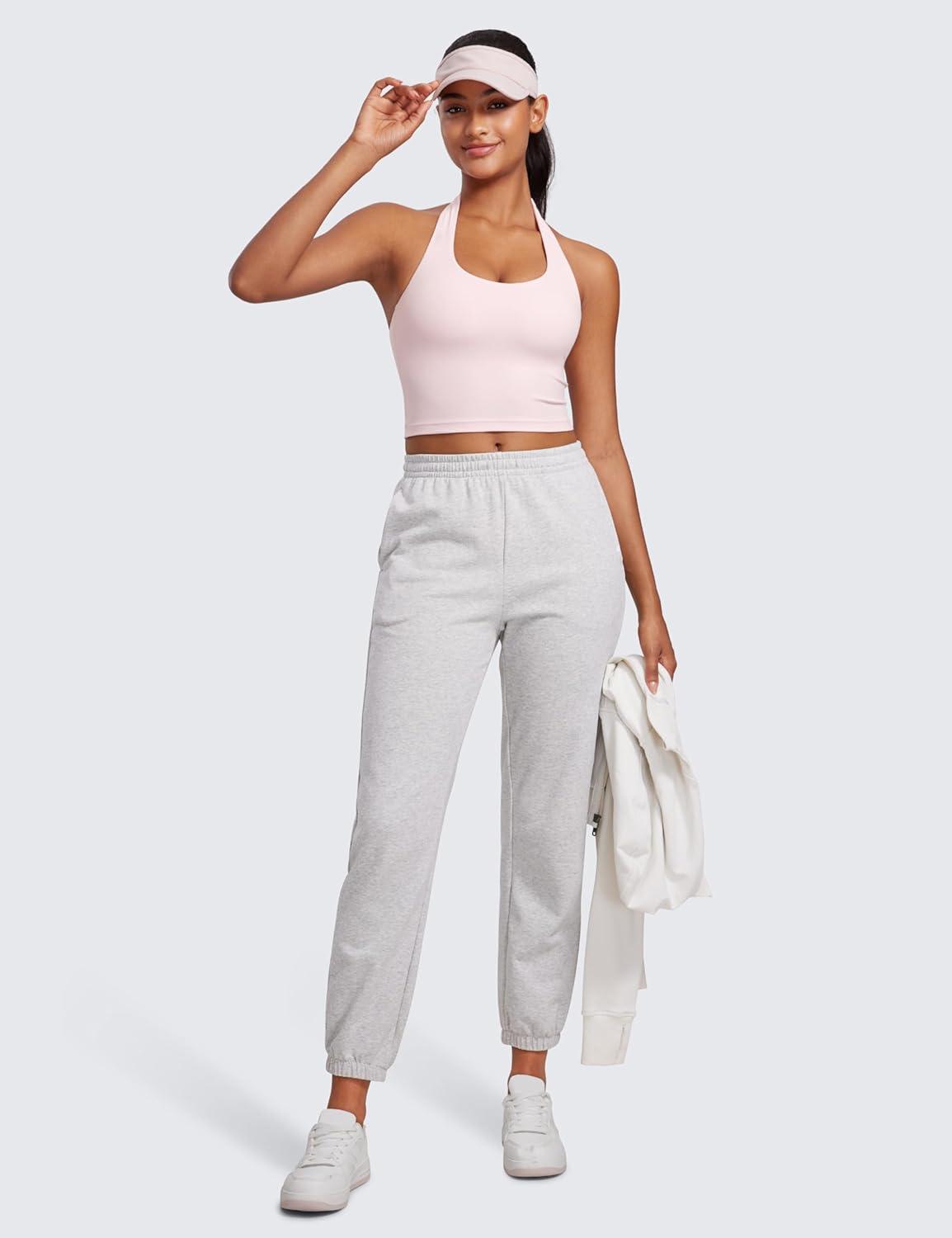 imageCRZ YOGA Butterluxe Halter Crop Tank Tops for Women Open Back Padded Longline Sports Bras Workout GymStrawberry Pink