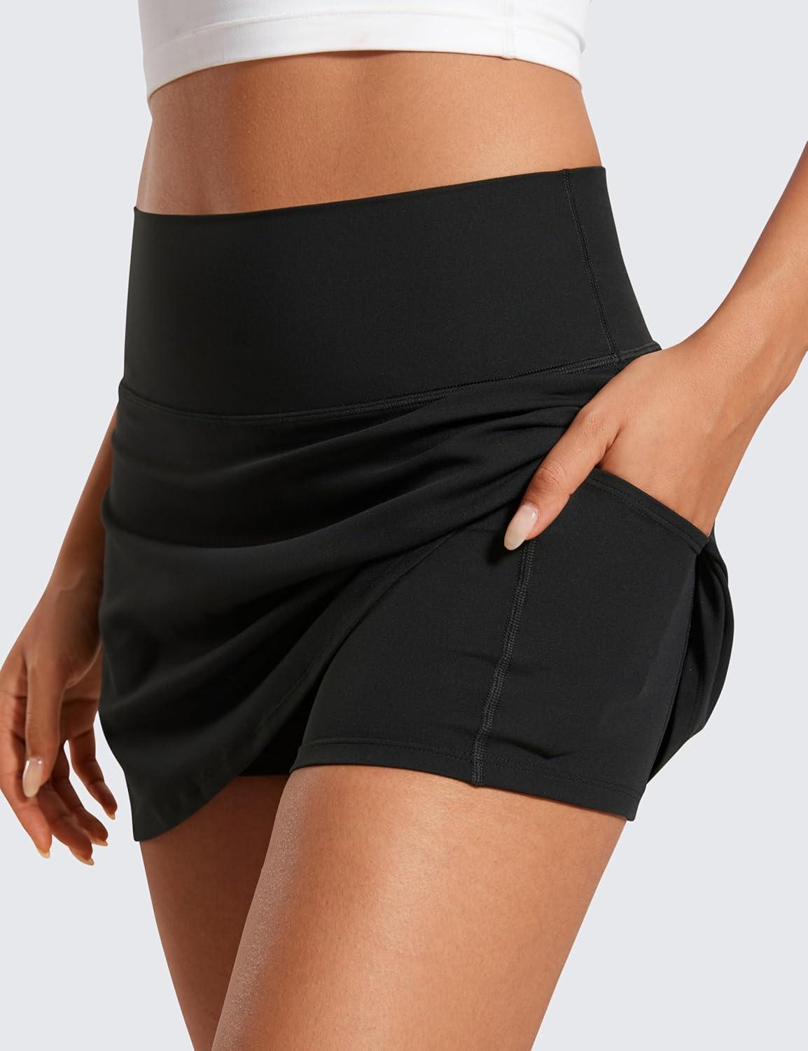 imageCRZ YOGA Butterluxe High Waisted Tennis Skirts for Women Mini Lined A Line Golf Casual Skort with Inner PocketsBlack