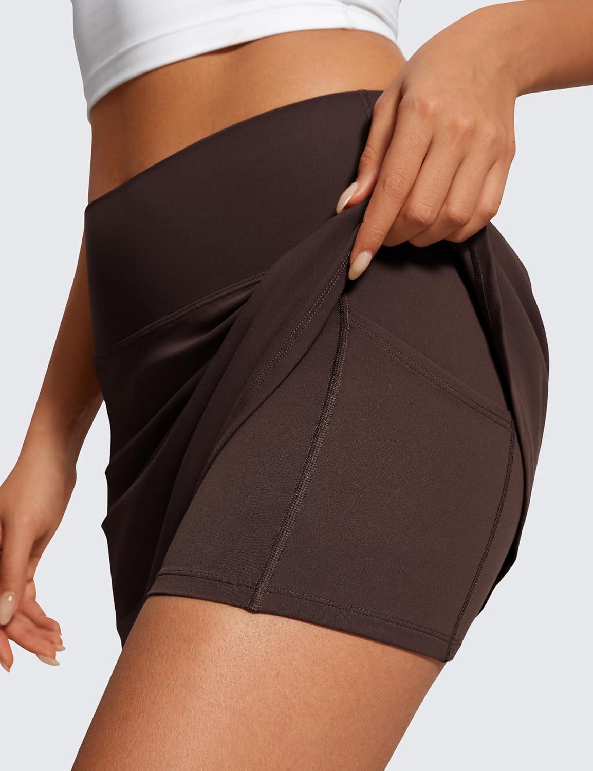 imageCRZ YOGA Butterluxe High Waisted Tennis Skirts for Women Mini Lined A Line Golf Casual Skort with Inner PocketsHot Fudge Brown