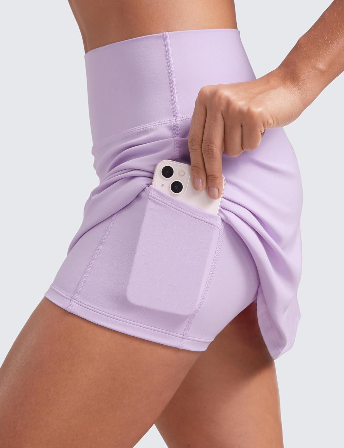 imageCRZ YOGA Butterluxe High Waisted Tennis Skirts for Women Mini Lined A Line Golf Casual Skort with Inner PocketsLilac Air