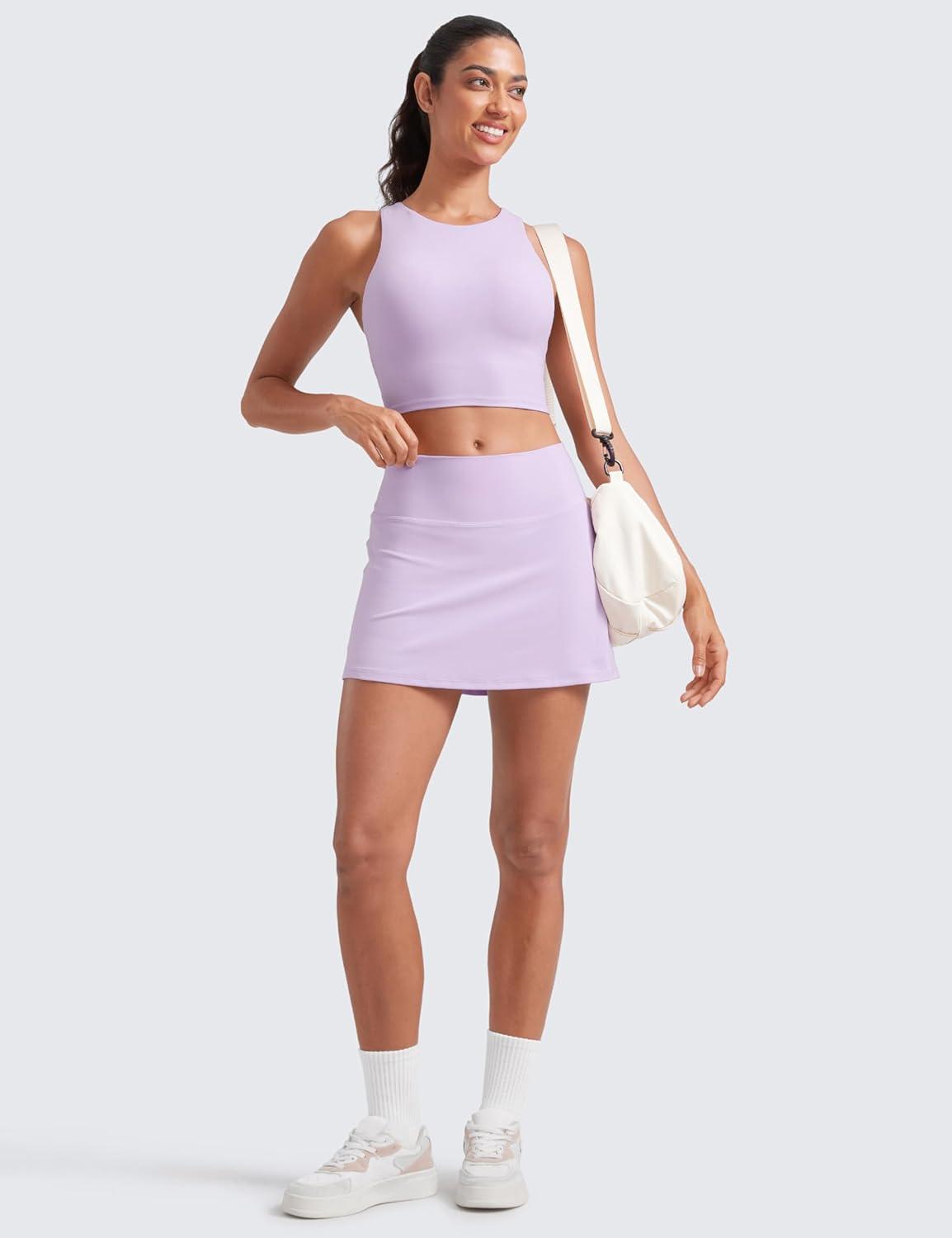 imageCRZ YOGA Butterluxe High Waisted Tennis Skirts for Women Mini Lined A Line Golf Casual Skort with Inner PocketsLilac Air