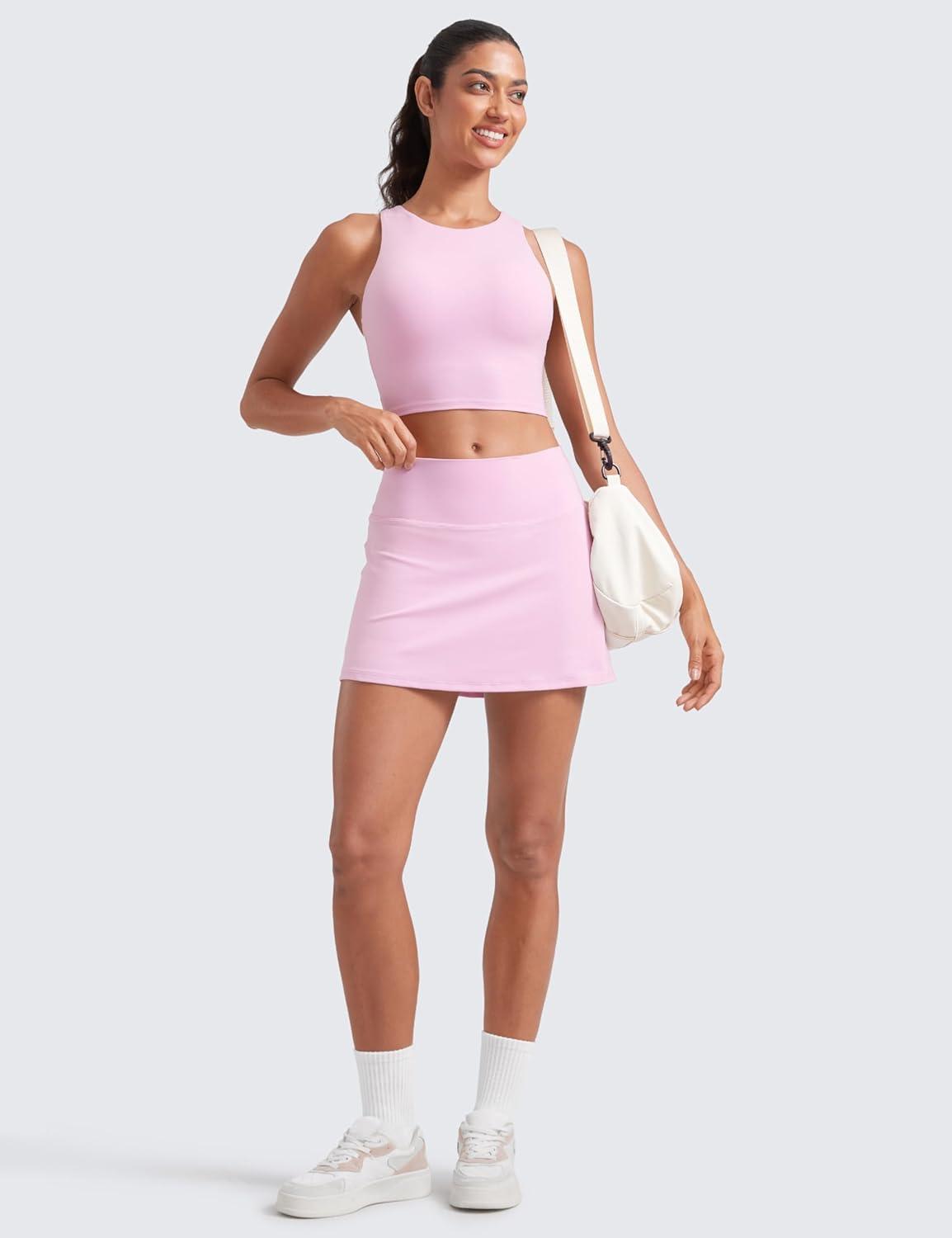 imageCRZ YOGA Butterluxe High Waisted Tennis Skirts for Women Mini Lined A Line Golf Casual Skort with Inner PocketsVita Pink