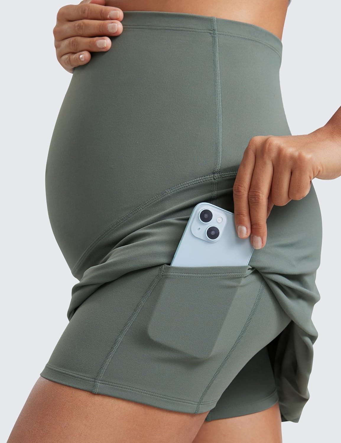 imageCRZ YOGA Butterluxe Maternity A Line Golf Skirts High Waisted Tennis Casual Womens Pregnancy with Shorts PocketsGrey Sage