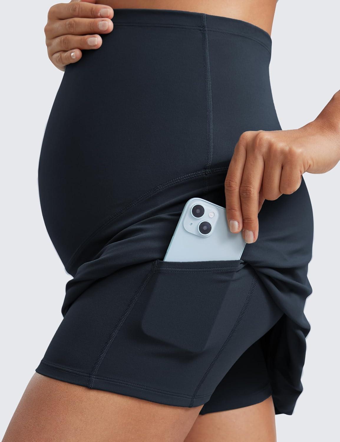 imageCRZ YOGA Butterluxe Maternity A Line Golf Skirts High Waisted Tennis Casual Womens Pregnancy with Shorts PocketsTrue Navy