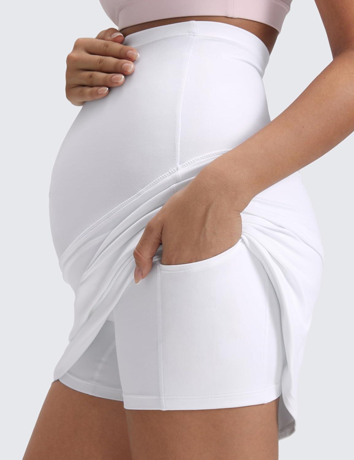 imageCRZ YOGA Butterluxe Maternity A Line Golf Skirts High Waisted Tennis Casual Womens Pregnancy with Shorts PocketsWhite