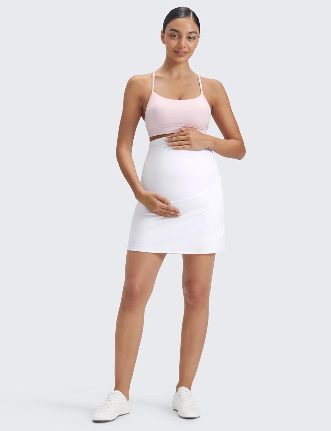imageCRZ YOGA Butterluxe Maternity A Line Golf Skirts High Waisted Tennis Casual Womens Pregnancy with Shorts PocketsWhite