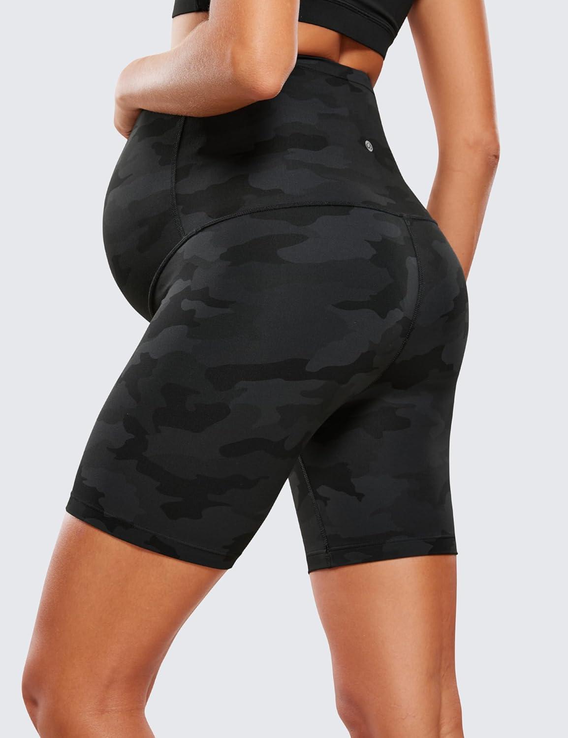 imageCRZ YOGA Butterluxe Maternity Biker Shorts 6quot Over The Belly Pregnancy Yoga Workout Womens Activewear Buttery SoftDark Grey Camouflage 2