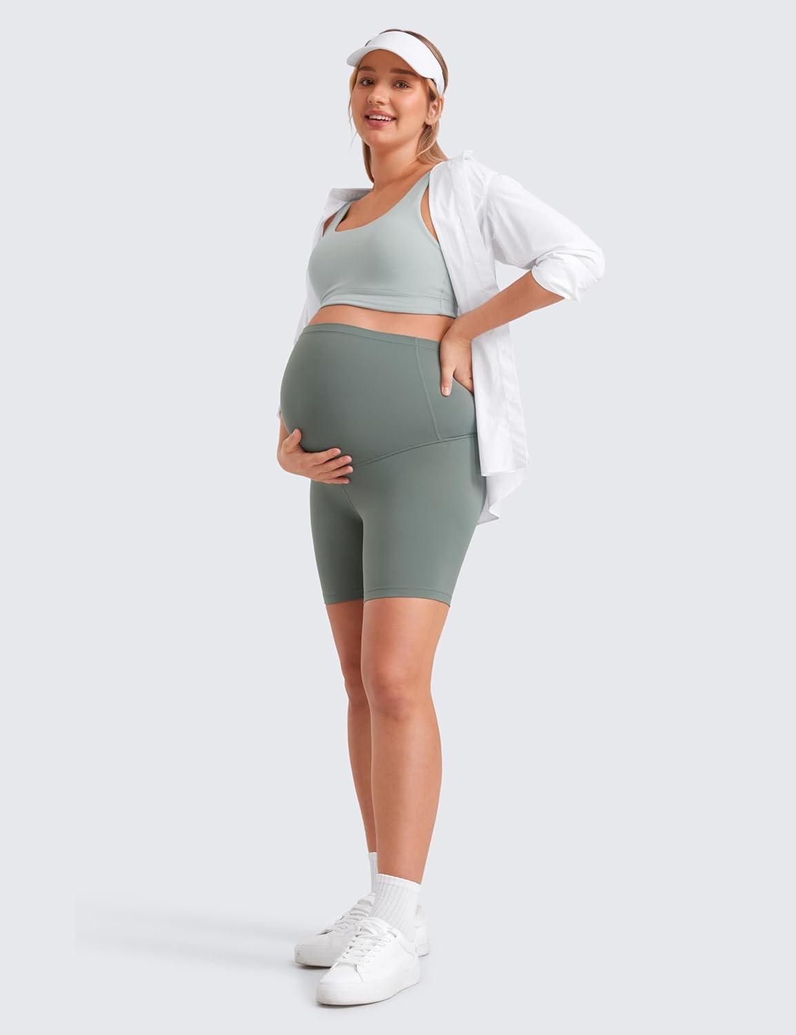 imageCRZ YOGA Butterluxe Maternity Biker Shorts 6quot Over The Belly Pregnancy Yoga Workout Womens Activewear Buttery SoftGrey Sage
