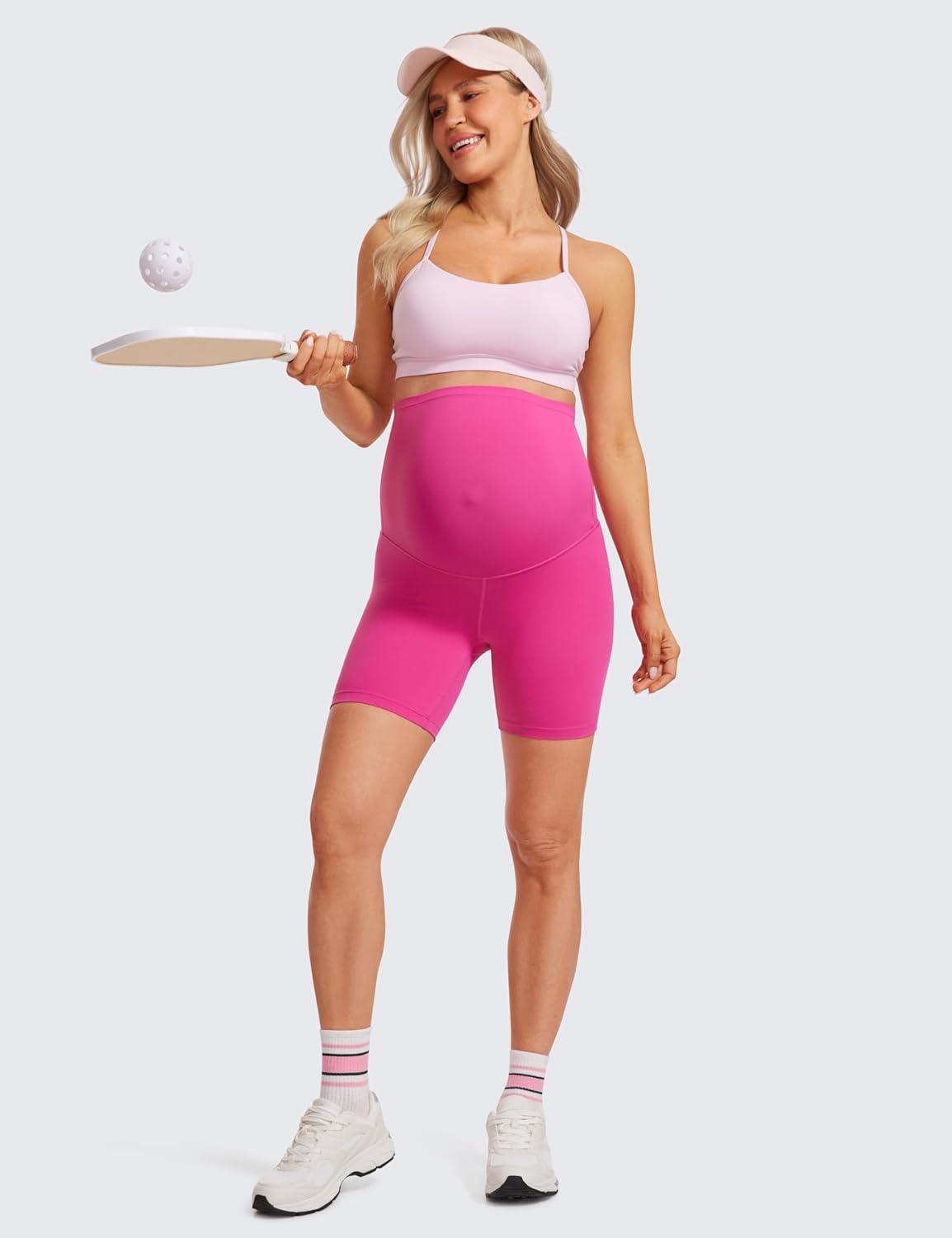 imageCRZ YOGA Butterluxe Maternity Biker Shorts 6quot Over The Belly Pregnancy Yoga Workout Womens Activewear Buttery SoftHibiscus Purple