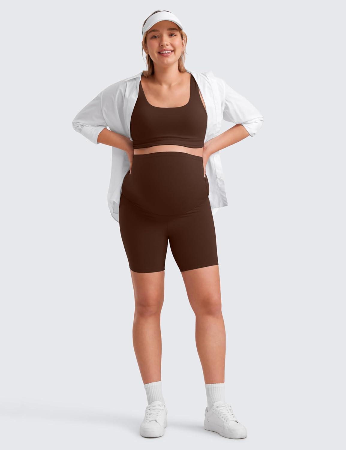 imageCRZ YOGA Butterluxe Maternity Biker Shorts 6quot Over The Belly Pregnancy Yoga Workout Womens Activewear Buttery SoftLava Brown