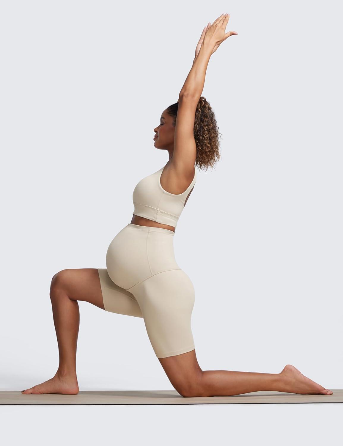 imageCRZ YOGA Butterluxe Maternity Biker Shorts 6quot Over The Belly Pregnancy Yoga Workout Womens Activewear Buttery SoftMojave Tan