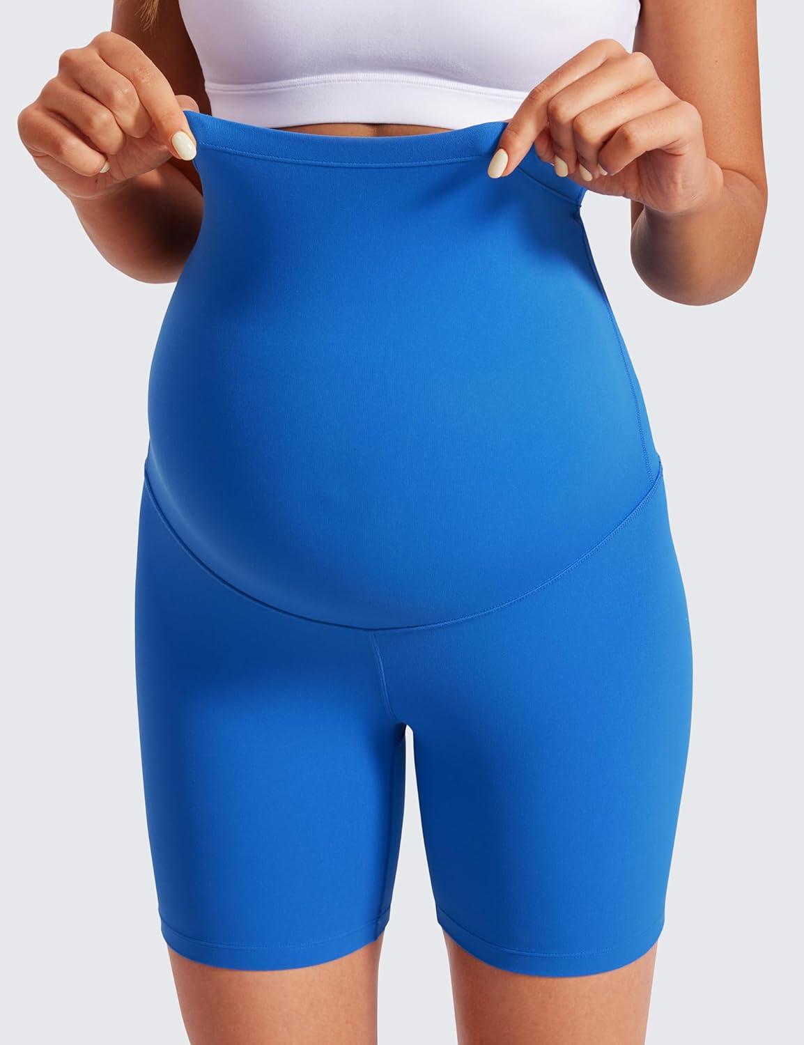 imageCRZ YOGA Butterluxe Maternity Biker Shorts 6quot Over The Belly Pregnancy Yoga Workout Womens Activewear Buttery SoftSparkle Blue