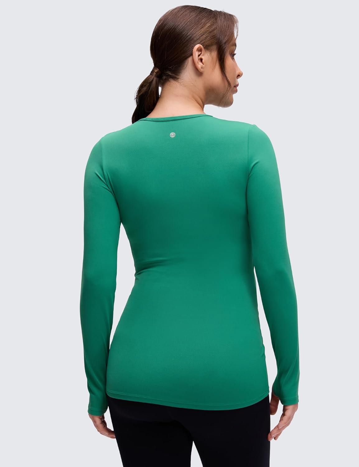 imageCRZ YOGA Butterluxe Maternity Crewneck Long Sleeve Shirts Athletic Yoga Casual Pregnancy Womens Tee Tops Basic Layer SoftCascadia Green
