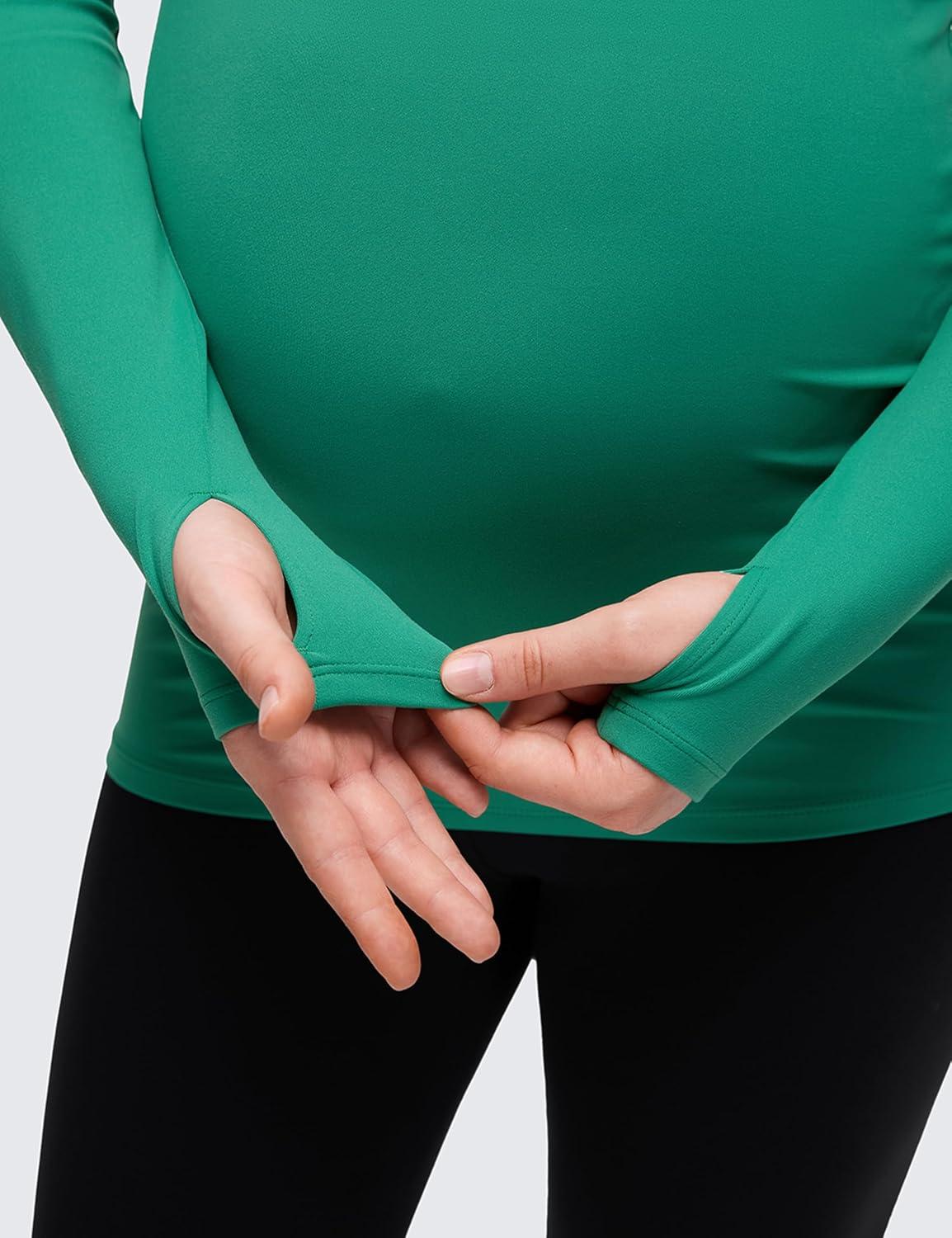 imageCRZ YOGA Butterluxe Maternity Crewneck Long Sleeve Shirts Athletic Yoga Casual Pregnancy Womens Tee Tops Basic Layer SoftCascadia Green