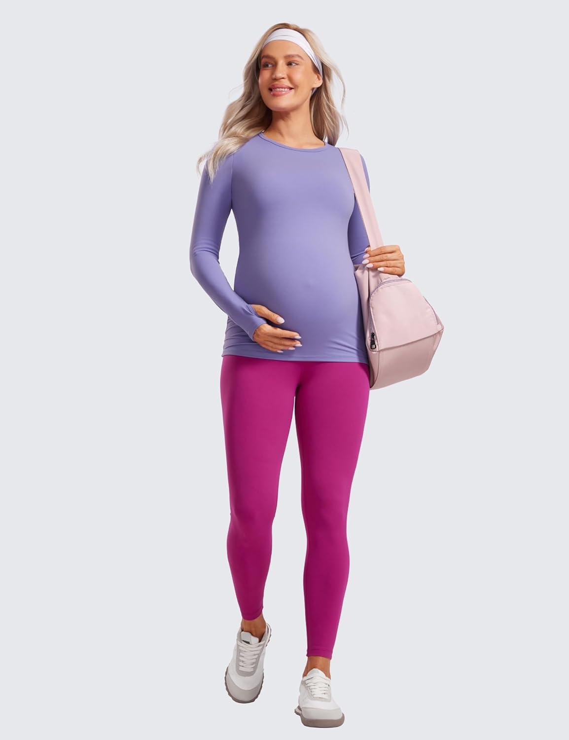 imageCRZ YOGA Butterluxe Maternity Crewneck Long Sleeve Shirts Athletic Yoga Casual Pregnancy Womens Tee Tops Basic Layer SoftDark Lavender Purple