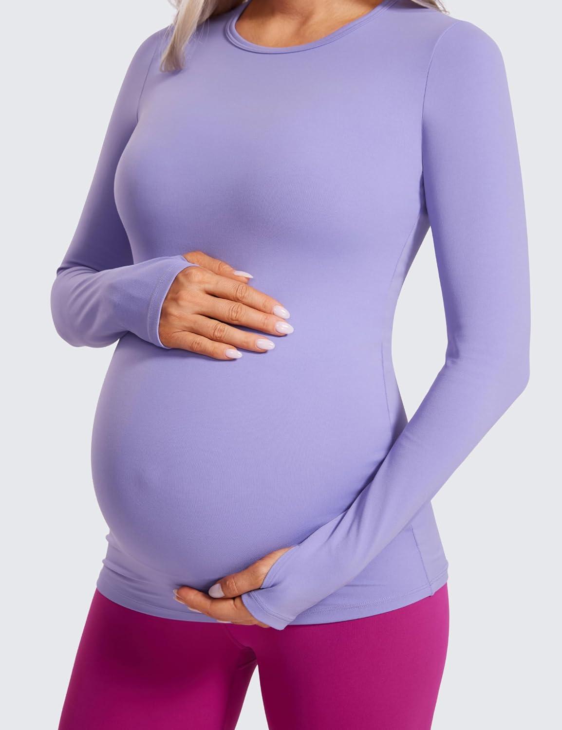 imageCRZ YOGA Butterluxe Maternity Crewneck Long Sleeve Shirts Athletic Yoga Casual Pregnancy Womens Tee Tops Basic Layer SoftDark Lavender Purple