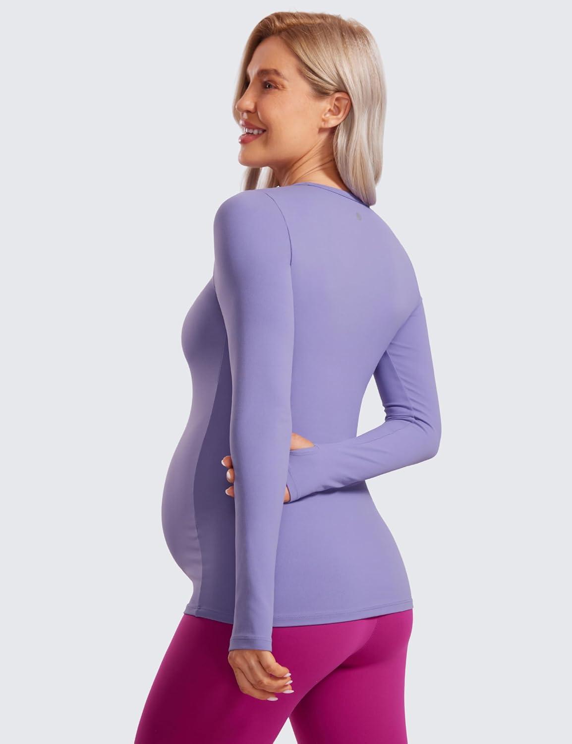 imageCRZ YOGA Butterluxe Maternity Crewneck Long Sleeve Shirts Athletic Yoga Casual Pregnancy Womens Tee Tops Basic Layer SoftDark Lavender Purple