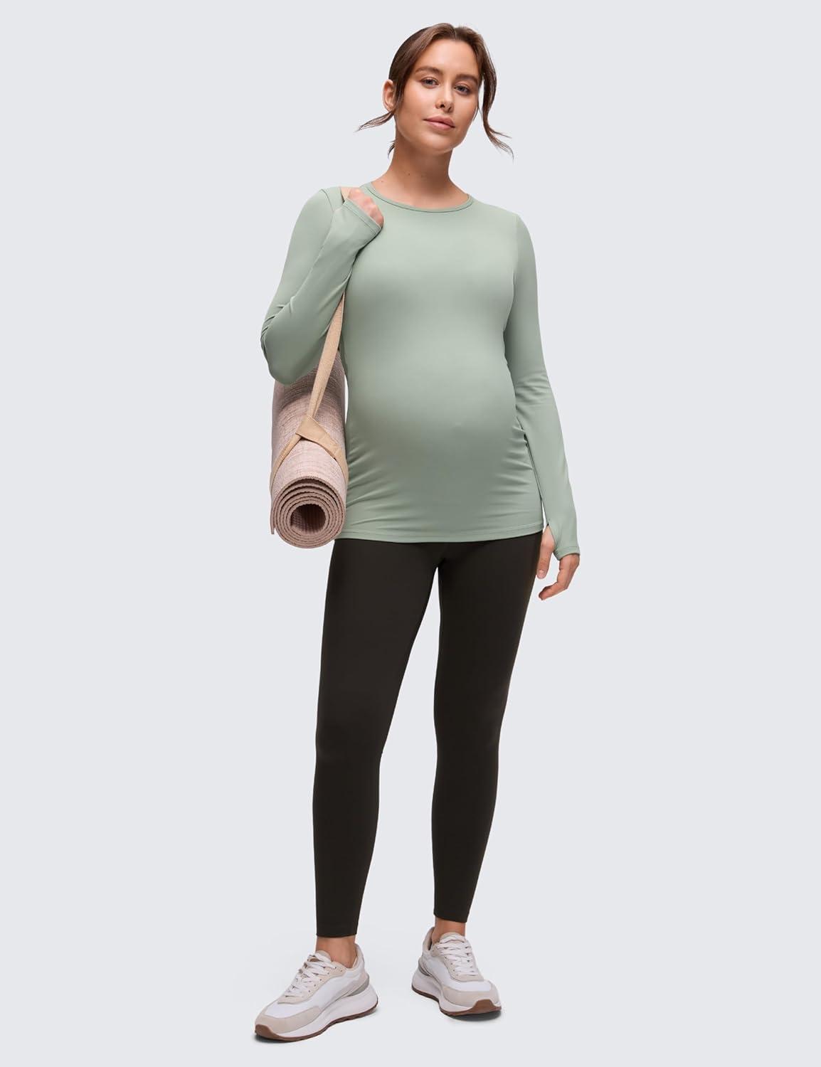 imageCRZ YOGA Butterluxe Maternity Crewneck Long Sleeve Shirts Athletic Yoga Casual Pregnancy Womens Tee Tops Basic Layer SoftGreen Palm Court