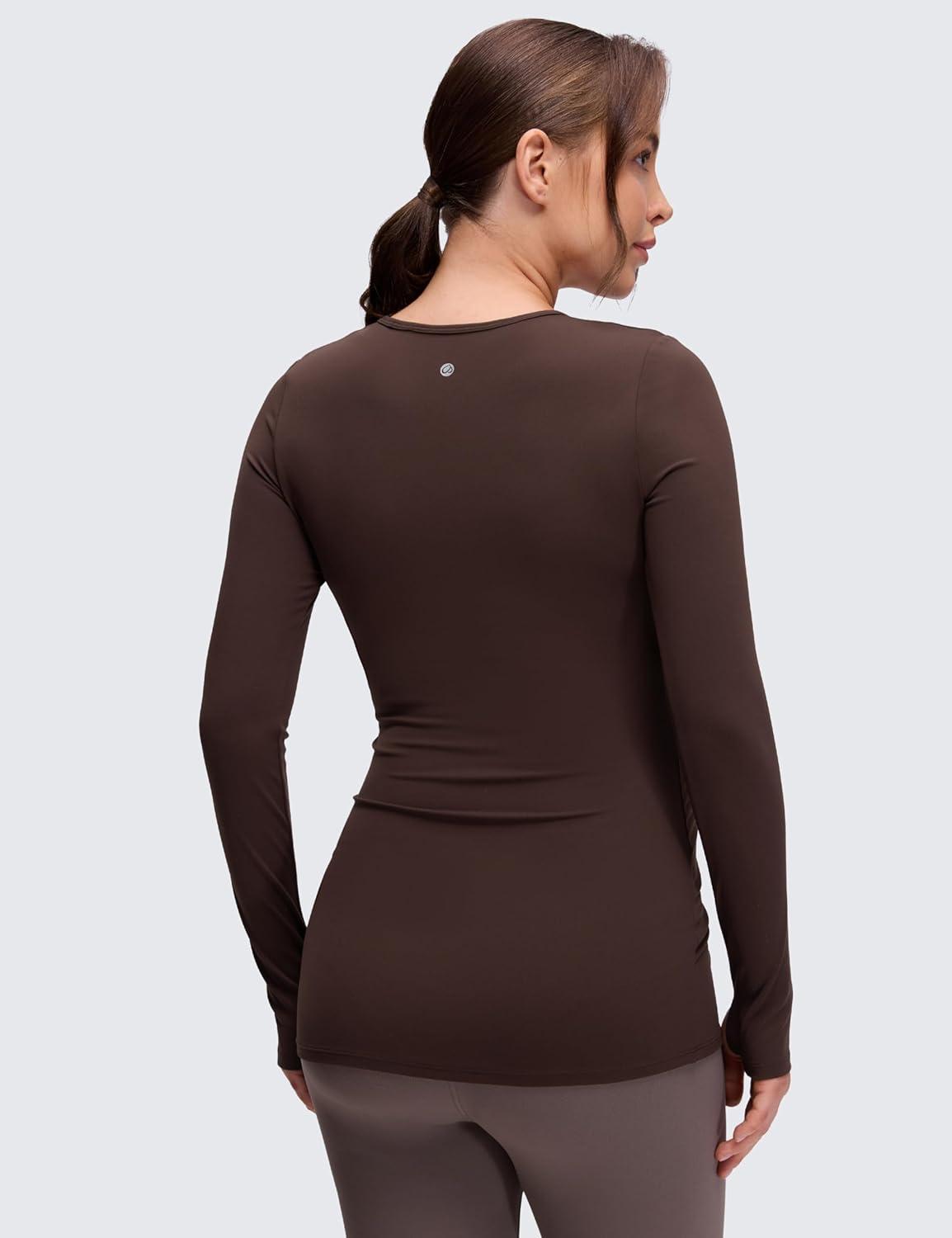 imageCRZ YOGA Butterluxe Maternity Crewneck Long Sleeve Shirts Athletic Yoga Casual Pregnancy Womens Tee Tops Basic Layer SoftHot Fudge Brown