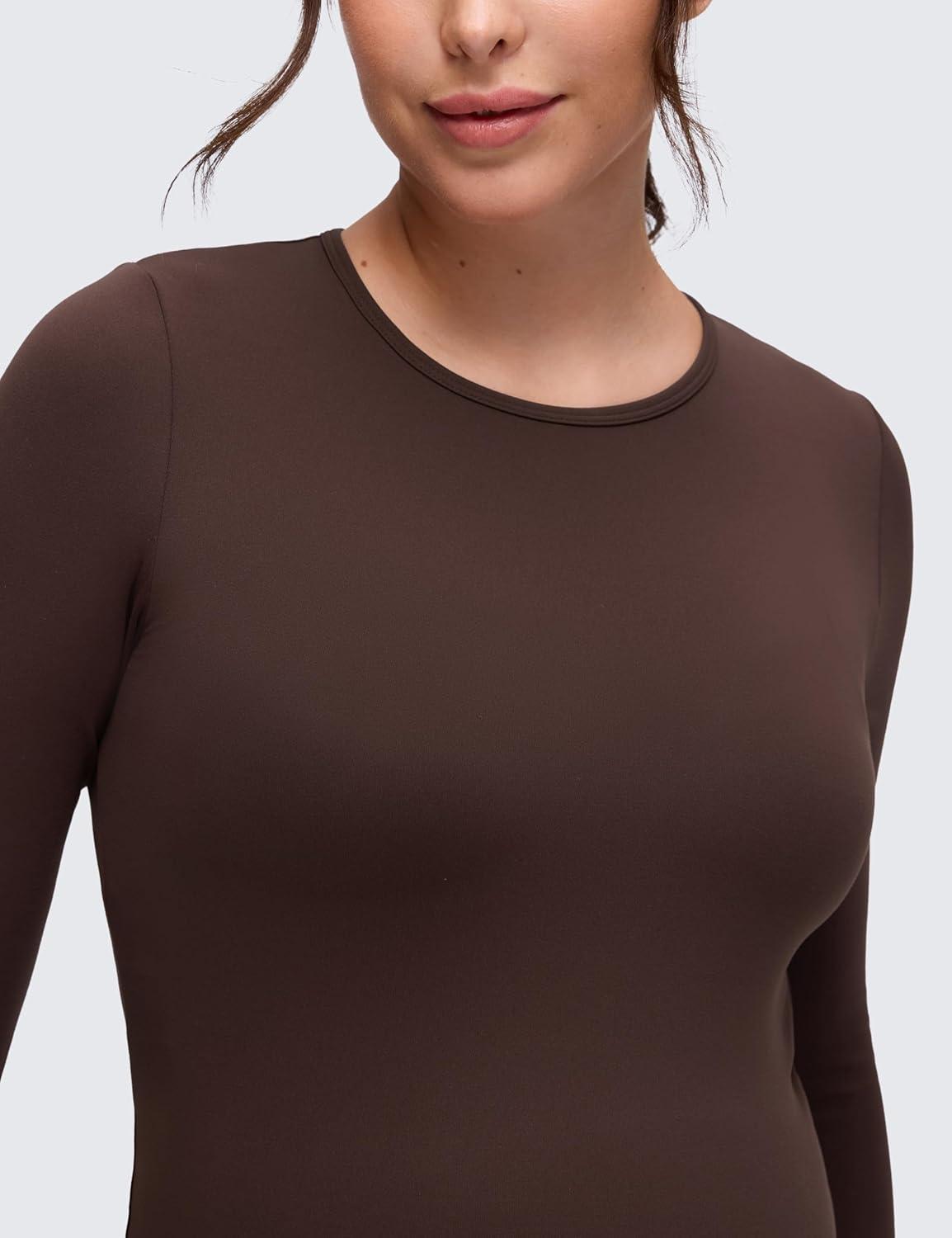 imageCRZ YOGA Butterluxe Maternity Crewneck Long Sleeve Shirts Athletic Yoga Casual Pregnancy Womens Tee Tops Basic Layer SoftHot Fudge Brown