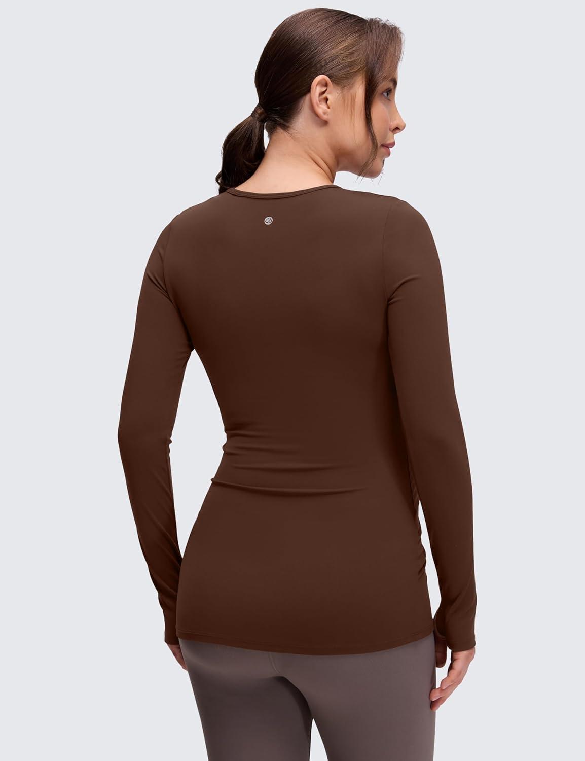 imageCRZ YOGA Butterluxe Maternity Crewneck Long Sleeve Shirts Athletic Yoga Casual Pregnancy Womens Tee Tops Basic Layer SoftLava Brown