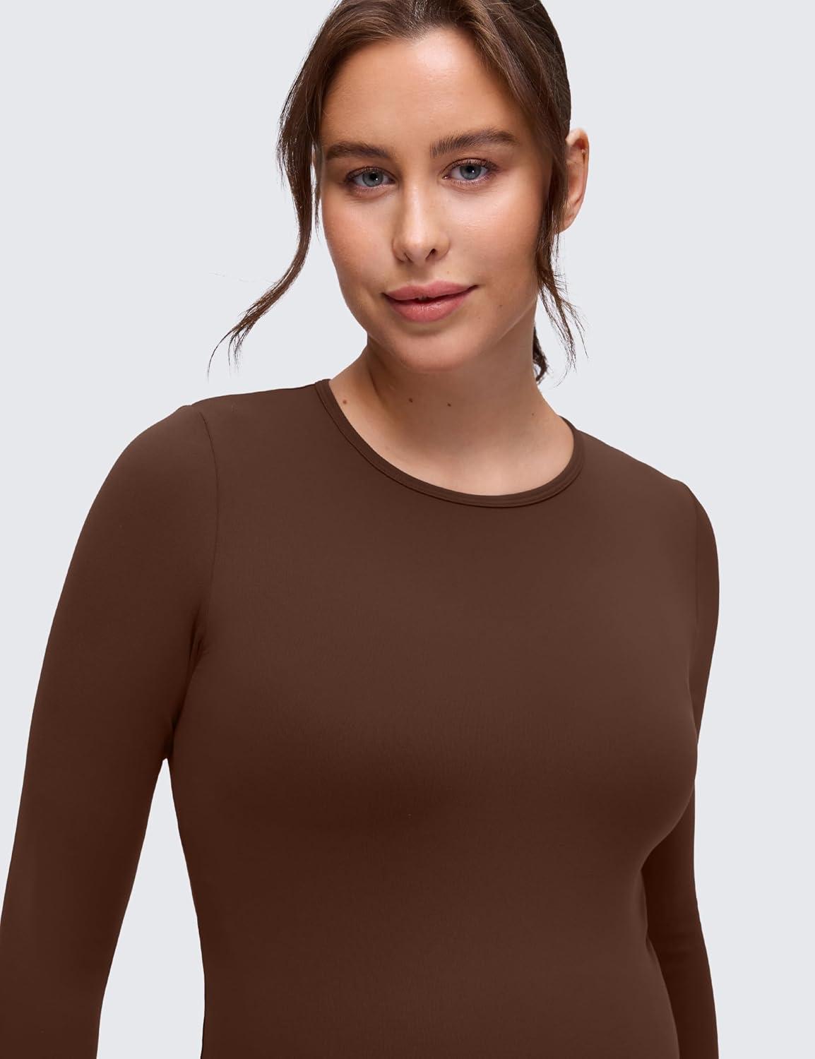 imageCRZ YOGA Butterluxe Maternity Crewneck Long Sleeve Shirts Athletic Yoga Casual Pregnancy Womens Tee Tops Basic Layer SoftLava Brown