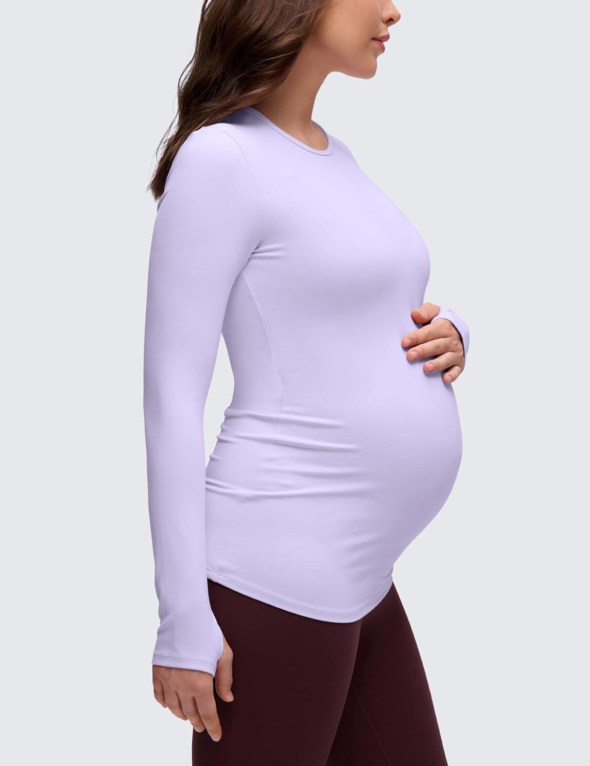 imageCRZ YOGA Butterluxe Maternity Crewneck Long Sleeve Shirts Athletic Yoga Casual Pregnancy Womens Tee Tops Basic Layer SoftLavender Frost