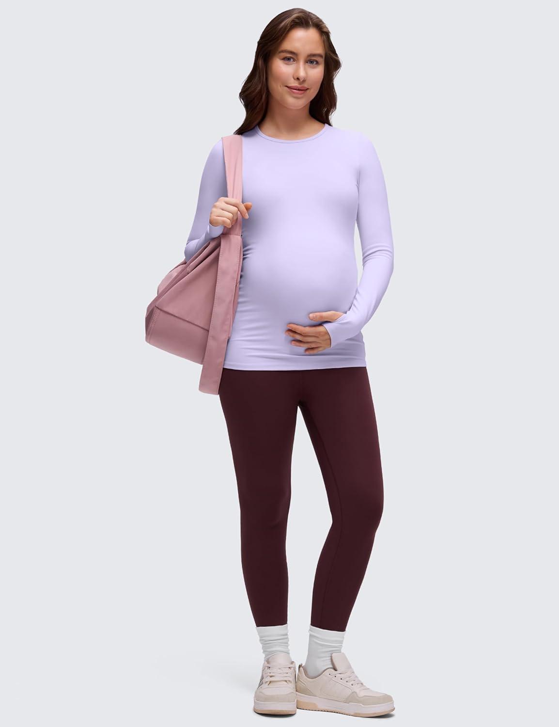 imageCRZ YOGA Butterluxe Maternity Crewneck Long Sleeve Shirts Athletic Yoga Casual Pregnancy Womens Tee Tops Basic Layer SoftLavender Frost