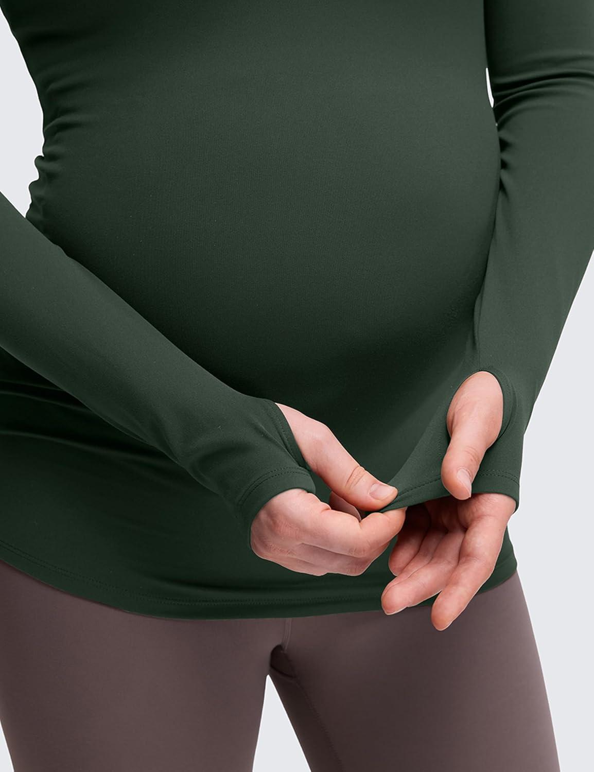 imageCRZ YOGA Butterluxe Maternity Crewneck Long Sleeve Shirts Athletic Yoga Casual Pregnancy Womens Tee Tops Basic Layer SoftLegend Green