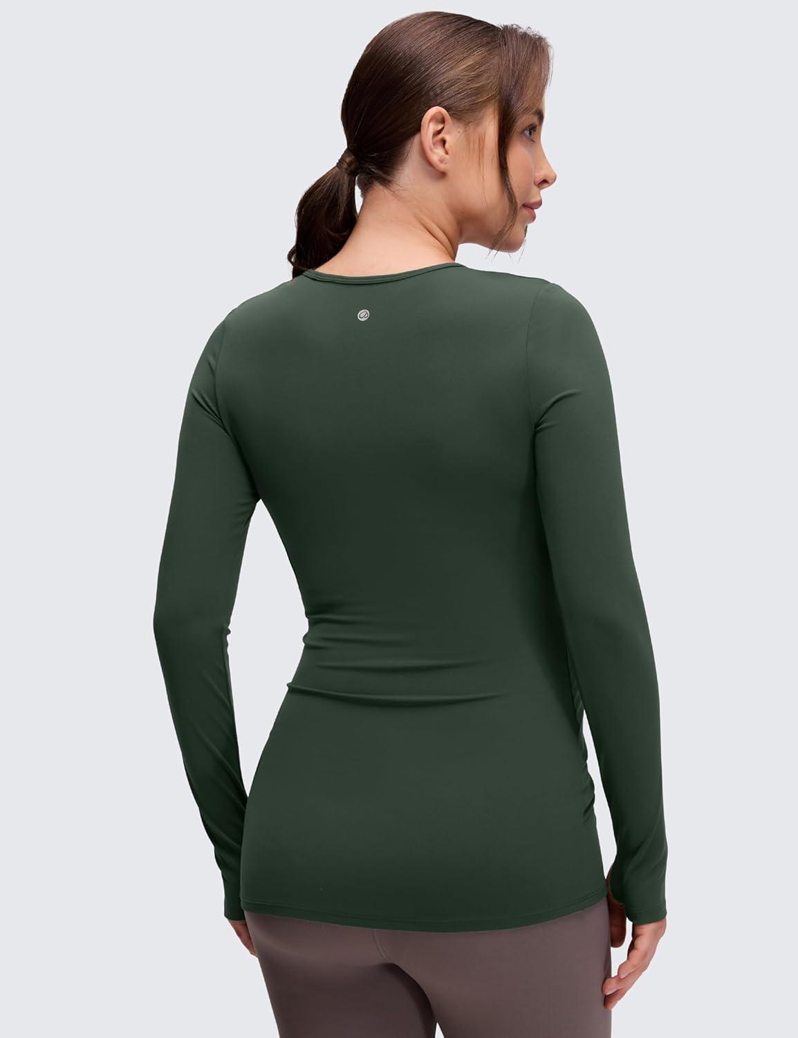 imageCRZ YOGA Butterluxe Maternity Crewneck Long Sleeve Shirts Athletic Yoga Casual Pregnancy Womens Tee Tops Basic Layer SoftLegend Green