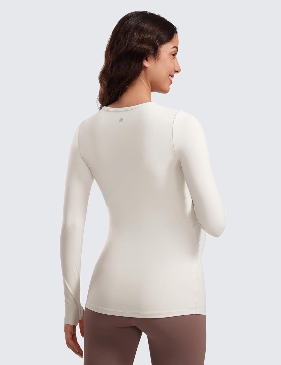 imageCRZ YOGA Butterluxe Maternity Crewneck Long Sleeve Shirts Athletic Yoga Casual Pregnancy Womens Tee Tops Basic Layer SoftMilky White Bone