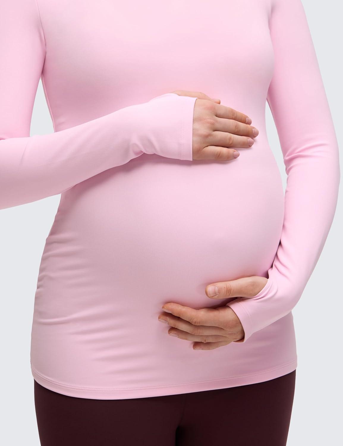 imageCRZ YOGA Butterluxe Maternity Crewneck Long Sleeve Shirts Athletic Yoga Casual Pregnancy Womens Tee Tops Basic Layer SoftPink Peony