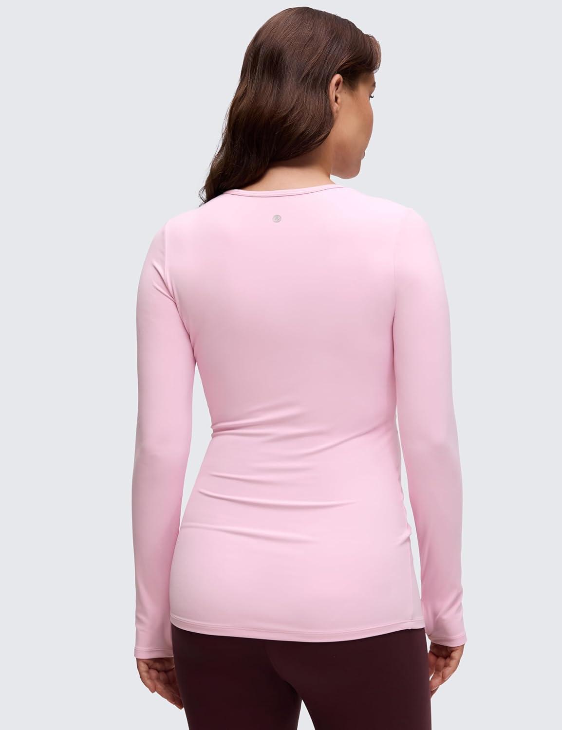 imageCRZ YOGA Butterluxe Maternity Crewneck Long Sleeve Shirts Athletic Yoga Casual Pregnancy Womens Tee Tops Basic Layer SoftPink Peony