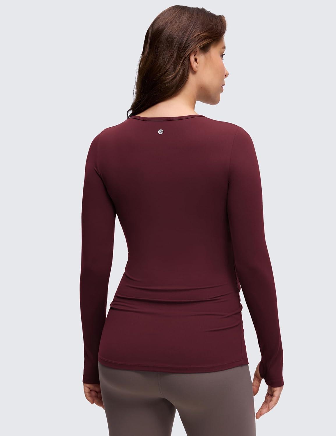 imageCRZ YOGA Butterluxe Maternity Crewneck Long Sleeve Shirts Athletic Yoga Casual Pregnancy Womens Tee Tops Basic Layer SoftRed Merlot