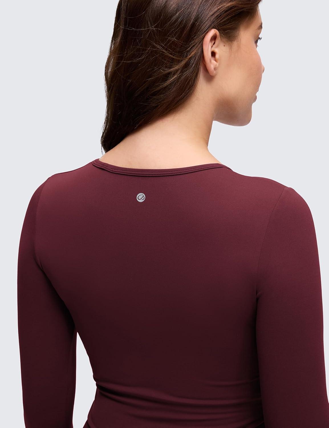 imageCRZ YOGA Butterluxe Maternity Crewneck Long Sleeve Shirts Athletic Yoga Casual Pregnancy Womens Tee Tops Basic Layer SoftRed Merlot