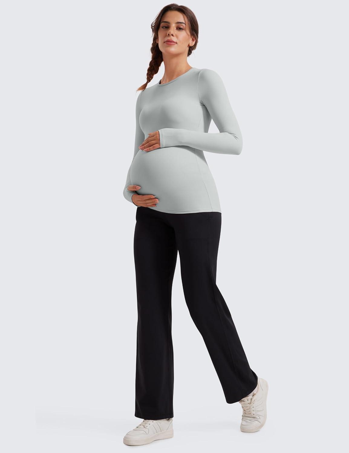 imageCRZ YOGA Butterluxe Maternity Crewneck Long Sleeve Shirts Athletic Yoga Casual Pregnancy Womens Tee Tops Basic Layer SoftSterling