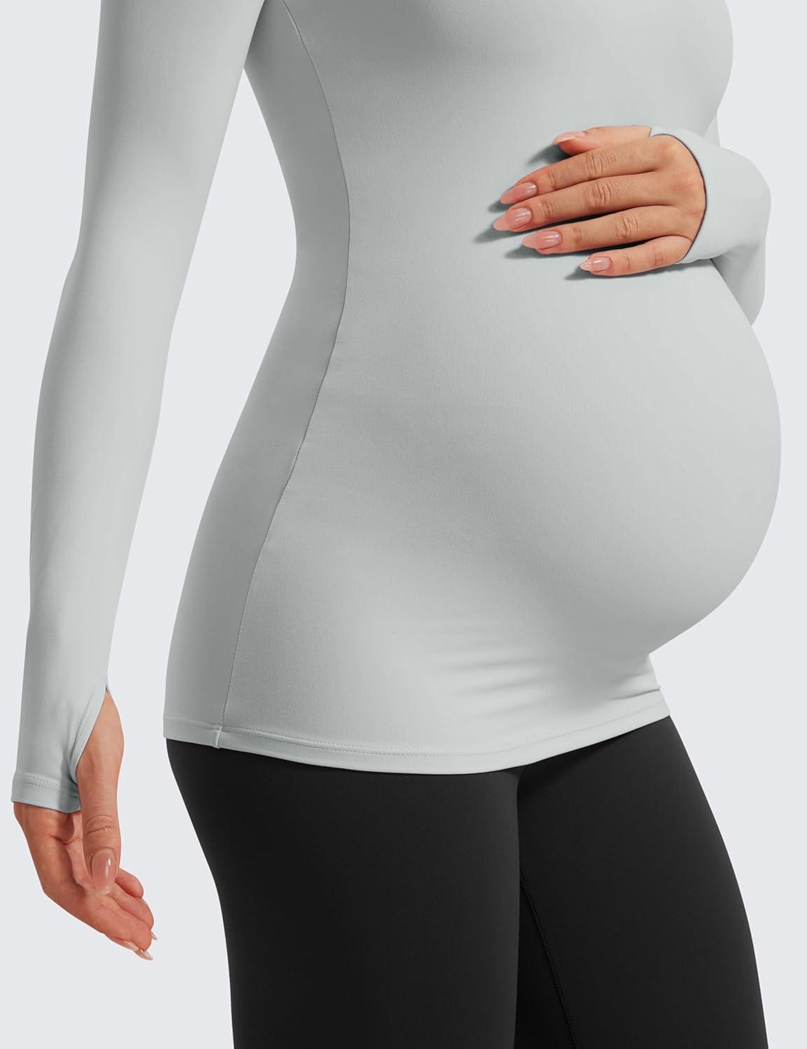 imageCRZ YOGA Butterluxe Maternity Crewneck Long Sleeve Shirts Athletic Yoga Casual Pregnancy Womens Tee Tops Basic Layer SoftSterling