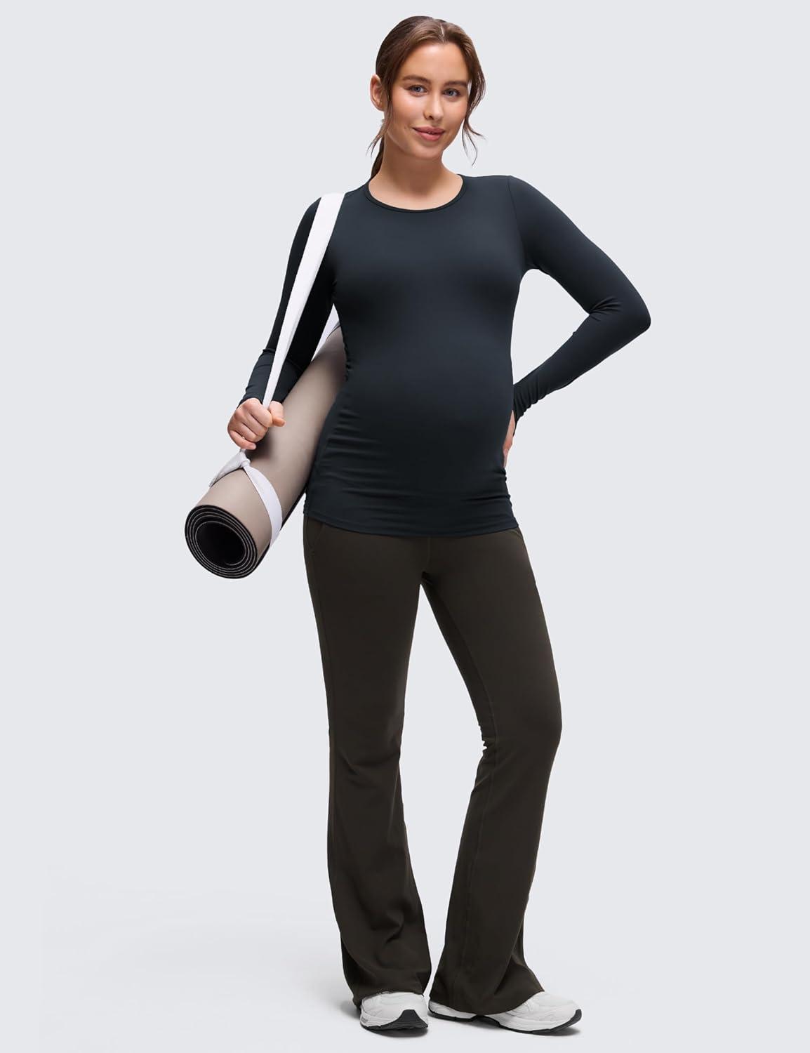 imageCRZ YOGA Butterluxe Maternity Crewneck Long Sleeve Shirts Athletic Yoga Casual Pregnancy Womens Tee Tops Basic Layer SoftTrue Navy