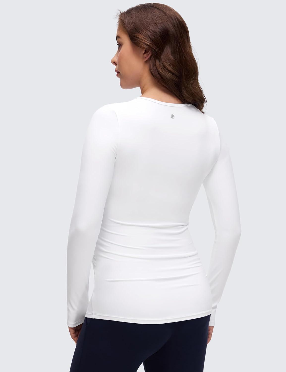 imageCRZ YOGA Butterluxe Maternity Crewneck Long Sleeve Shirts Athletic Yoga Casual Pregnancy Womens Tee Tops Basic Layer SoftWhite