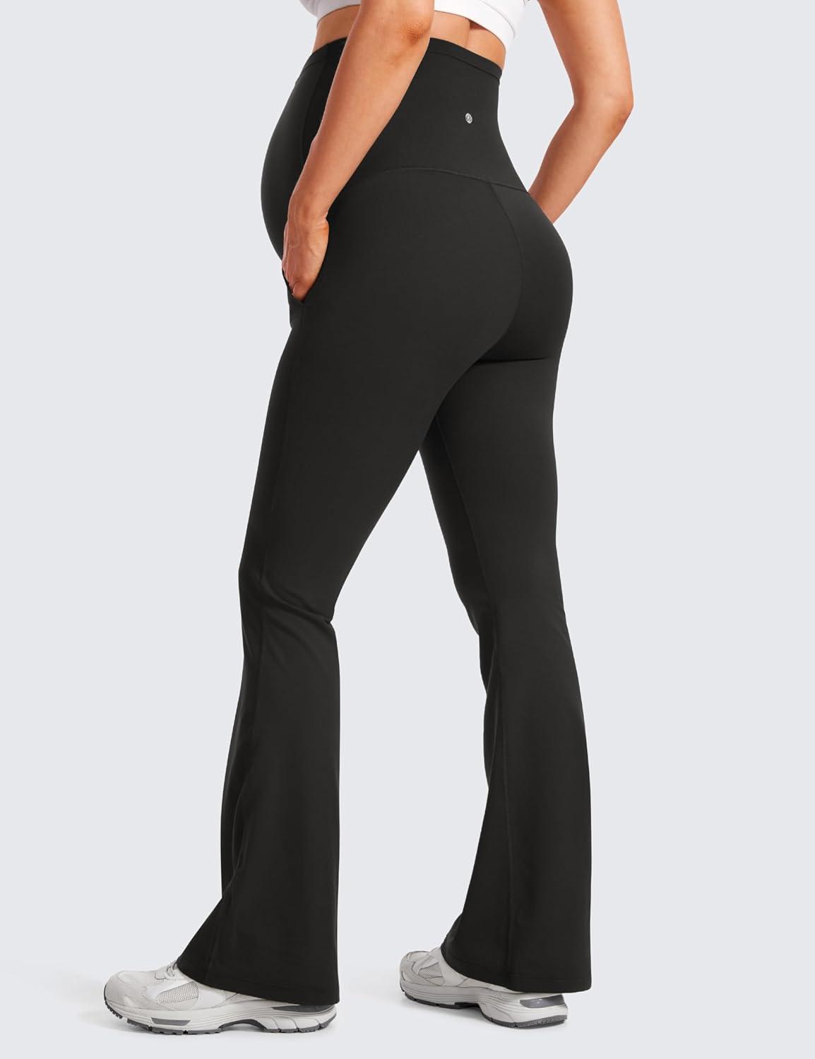 imageCRZ YOGA Butterluxe Maternity Flare Leggings Pockets 31 Workout Yoga Bootcut Pregnancy Womens Pants Over The BellyBlack