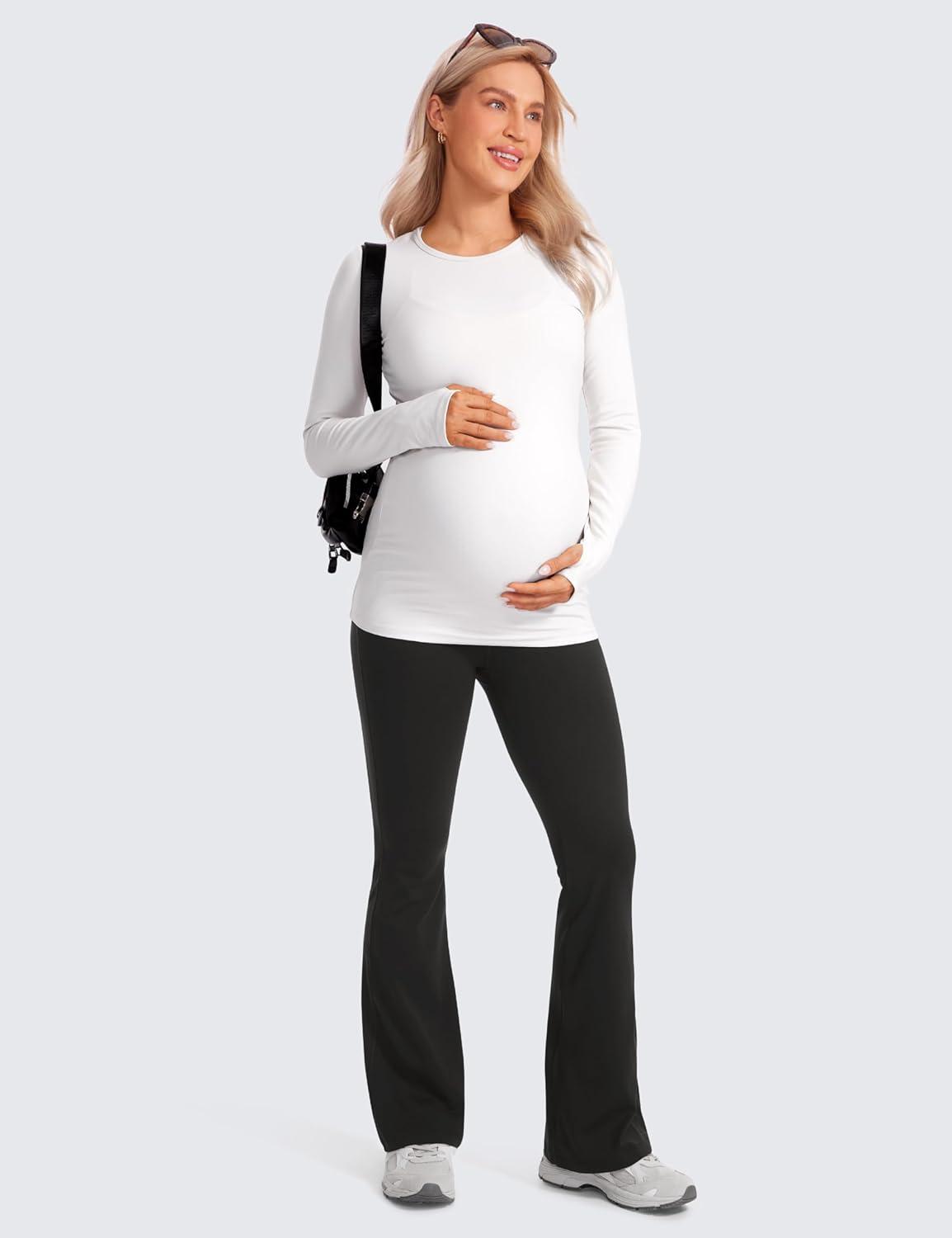 imageCRZ YOGA Butterluxe Maternity Flare Leggings Pockets 31 Workout Yoga Bootcut Pregnancy Womens Pants Over The BellyBlack