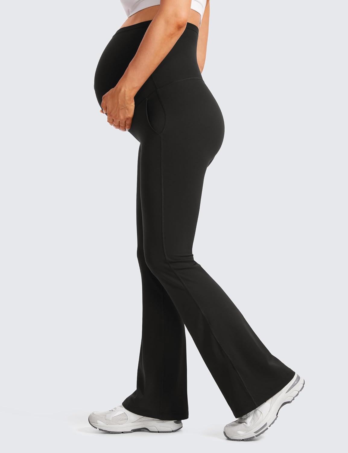 imageCRZ YOGA Butterluxe Maternity Flare Leggings Pockets 31 Workout Yoga Bootcut Pregnancy Womens Pants Over The BellyBlack