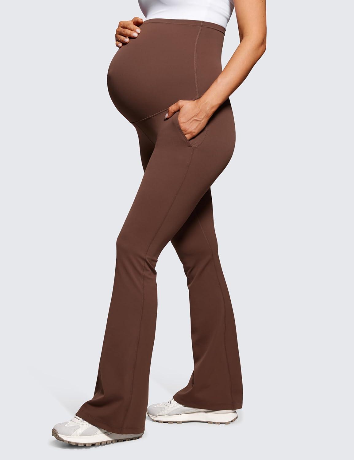 imageCRZ YOGA Butterluxe Maternity Flare Leggings Pockets 31 Workout Yoga Bootcut Pregnancy Womens Pants Over The BellyCoffee Brown