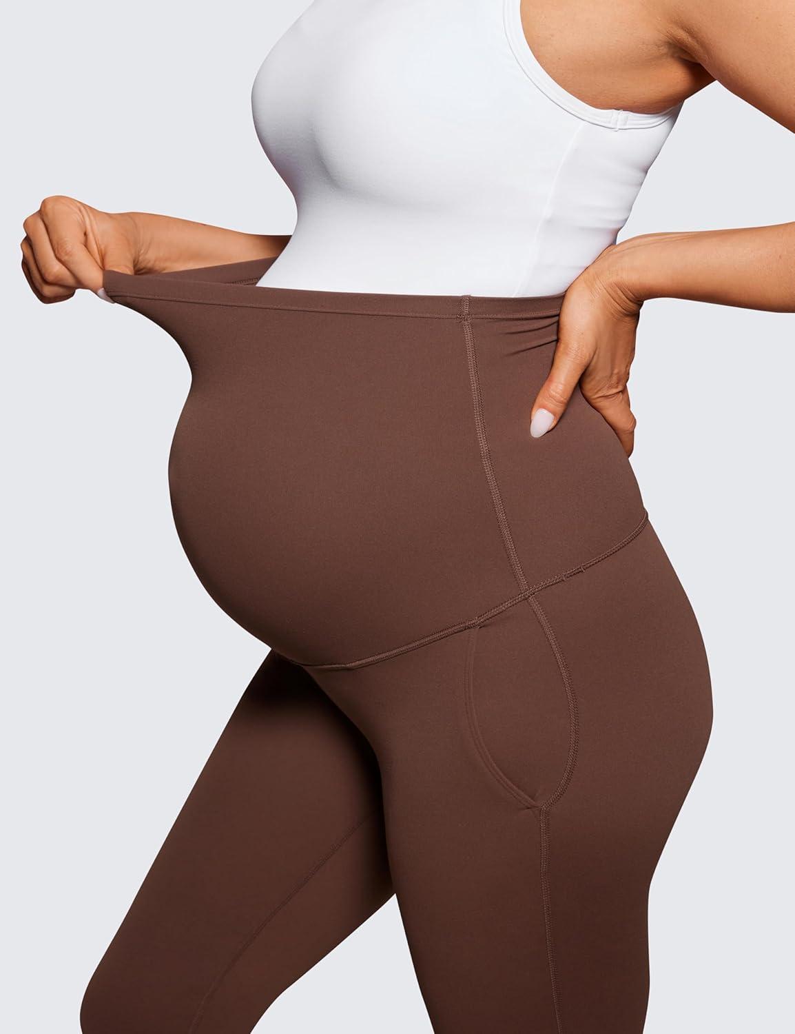 imageCRZ YOGA Butterluxe Maternity Flare Leggings Pockets 31 Workout Yoga Bootcut Pregnancy Womens Pants Over The BellyCoffee Brown