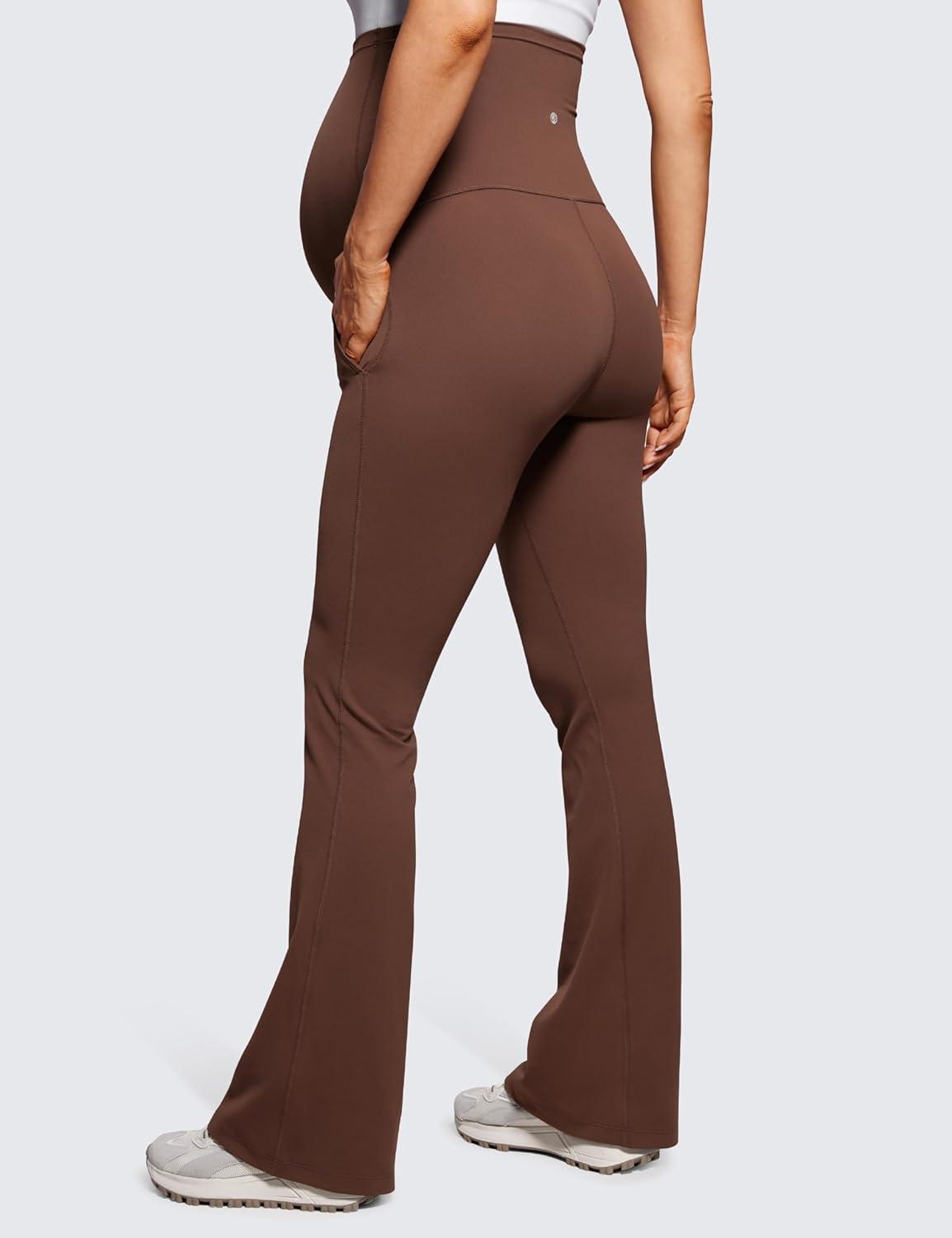 imageCRZ YOGA Butterluxe Maternity Flare Leggings Pockets 31 Workout Yoga Bootcut Pregnancy Womens Pants Over The BellyCoffee Brown
