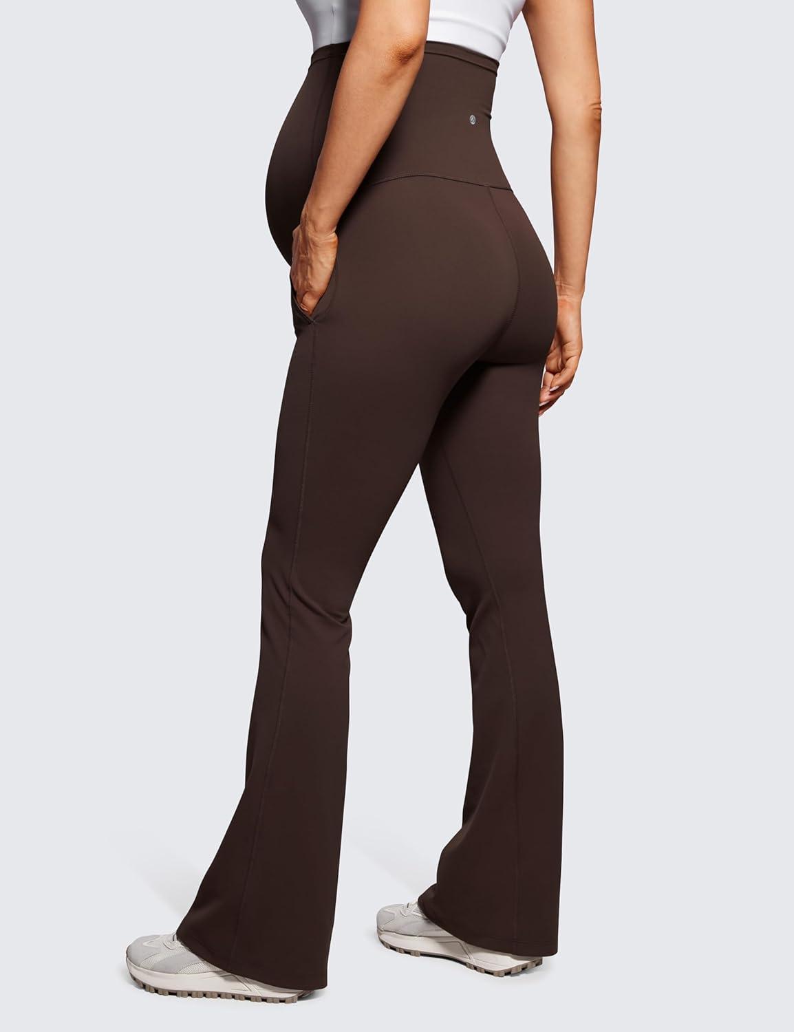 imageCRZ YOGA Butterluxe Maternity Flare Leggings Pockets 31 Workout Yoga Bootcut Pregnancy Womens Pants Over The BellyHot Fudge Brown