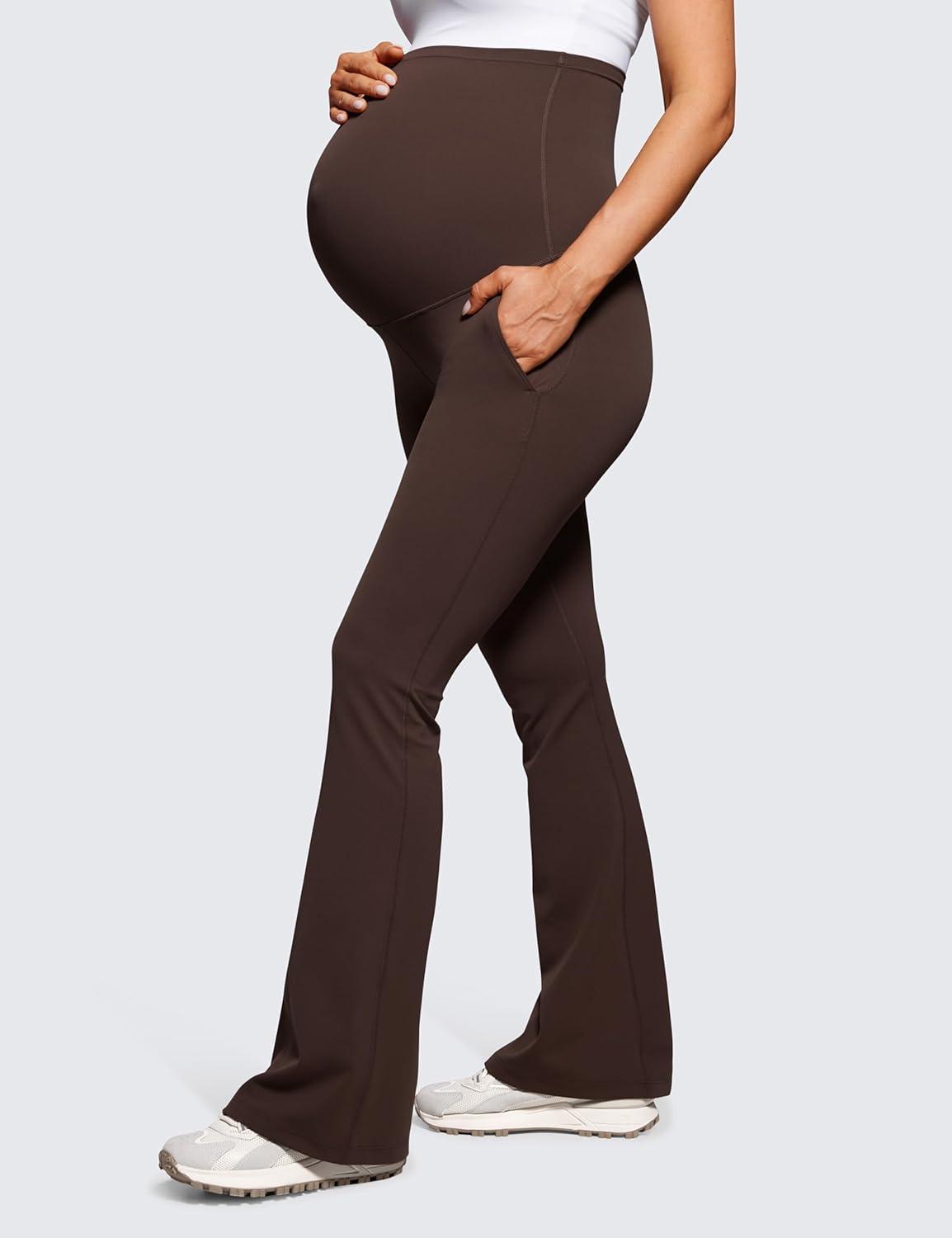 imageCRZ YOGA Butterluxe Maternity Flare Leggings Pockets 31 Workout Yoga Bootcut Pregnancy Womens Pants Over The BellyHot Fudge Brown