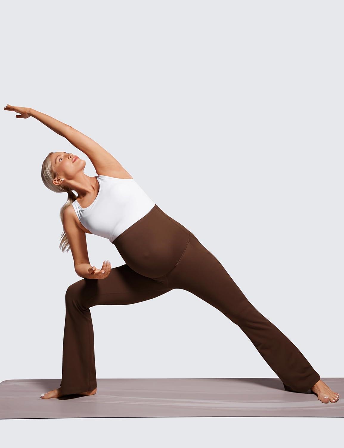 imageCRZ YOGA Butterluxe Maternity Flare Leggings Pockets 31 Workout Yoga Bootcut Pregnancy Womens Pants Over The BellyLava Brown