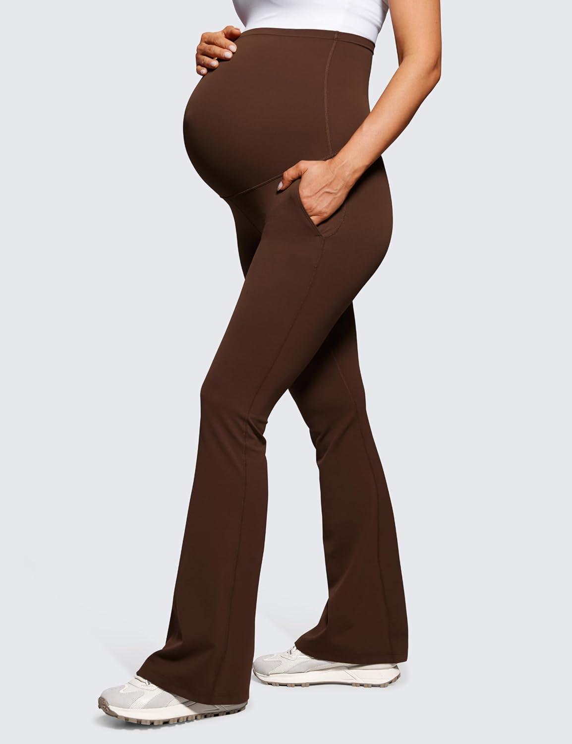 imageCRZ YOGA Butterluxe Maternity Flare Leggings Pockets 31 Workout Yoga Bootcut Pregnancy Womens Pants Over The BellyLava Brown