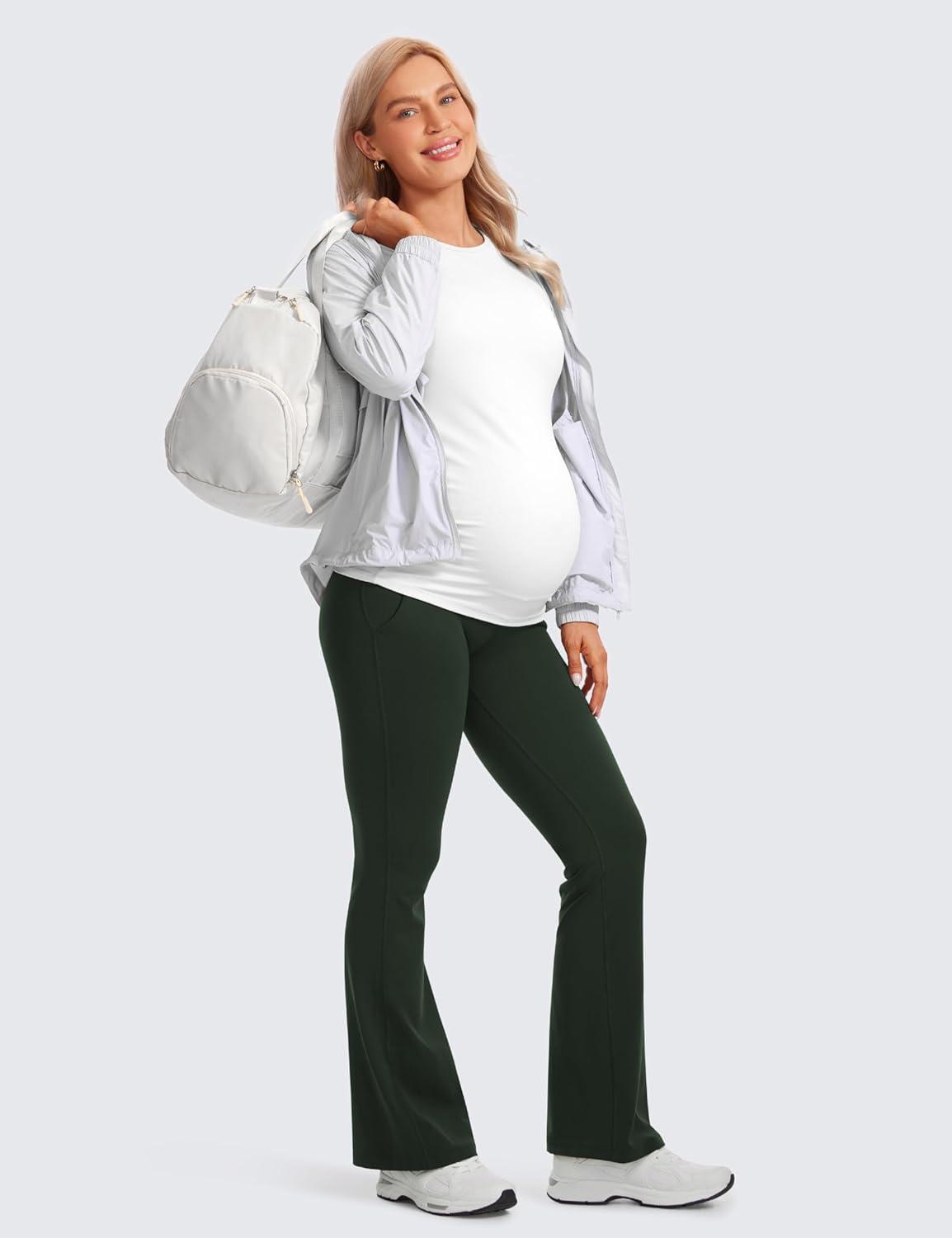 imageCRZ YOGA Butterluxe Maternity Flare Leggings Pockets 31 Workout Yoga Bootcut Pregnancy Womens Pants Over The BellyLegend Green